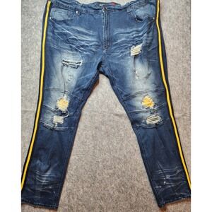 Makobi Jeans Size 50X34 Dark Wash Denim Distressed Ripped Stretch Biker